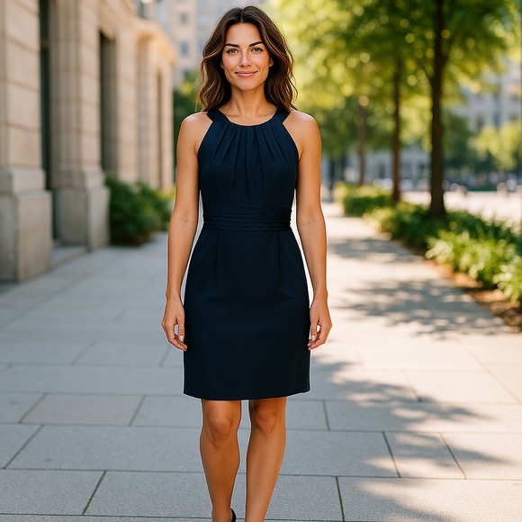 Antonio Melani Women's Satin Halter Neck Sheath Dress Navy Blue Size 6 Formal - Picture 1 of 10